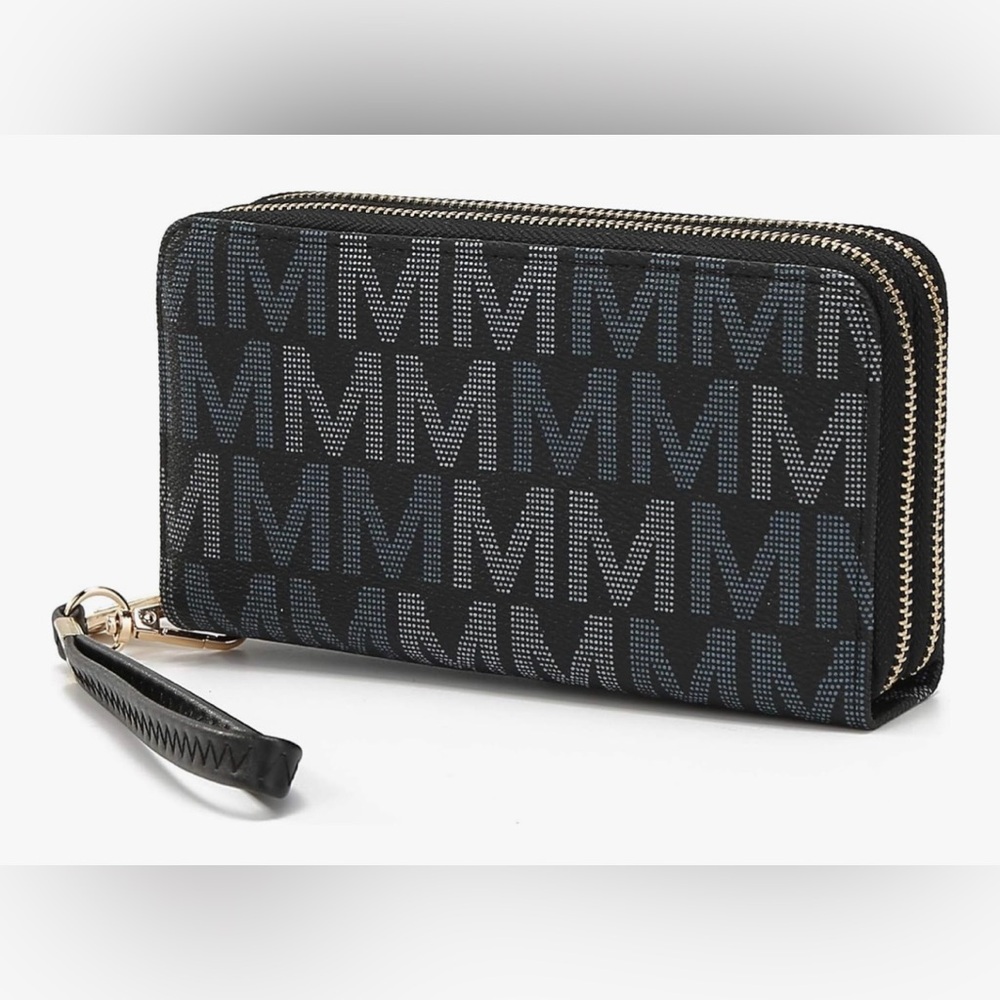 MFK Black and Blue Monogram Wristlet Wallet